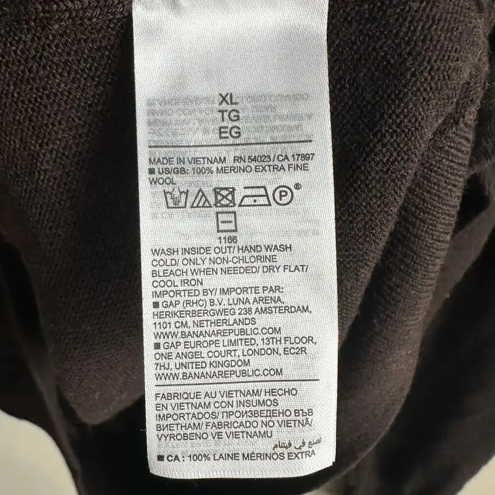 Banana Republic Italian Merino Crew Neck Sweater Brown XL 503264